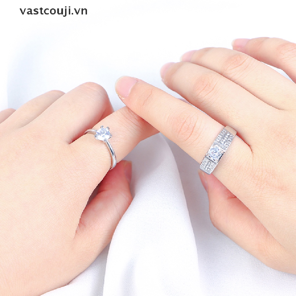 1 Cặp Nhẫn Đính Hôn Đính Đá Pha Lê Có Thể Điều Chỉnh Kích Thước