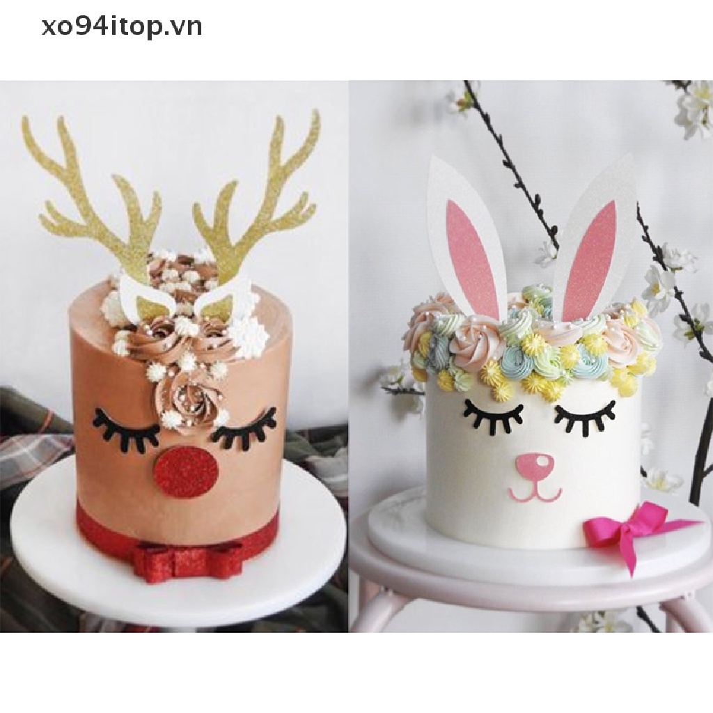 Xoitop 1 Set Que Cắm Trang Trí Bánh Cupcake Tráng Miệng Hình Tai Thỏ Hươu Dùng Trong Tiệc Sinh Nhật