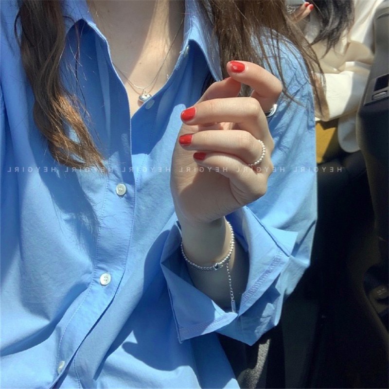 SUXI Áo Sơ Mi Tay Dài Dáng Rộng Màu Sắc Đơn Giản Phong Cách Hàn Quốc Thời Trang Cho Nữ