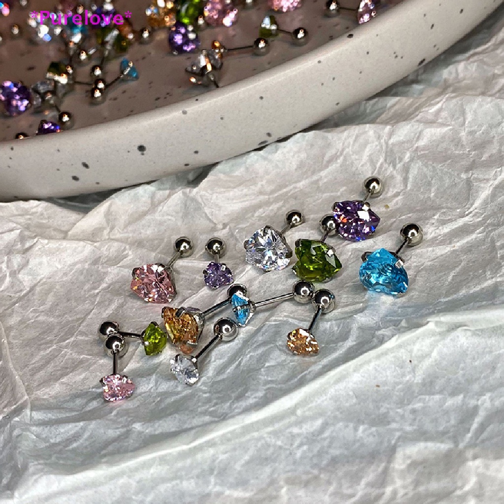 1 Khuyên Tai 5 / 8mm Hình Trái Tim Đính Đá Zircon Thời Trang Cho Nữ Mới