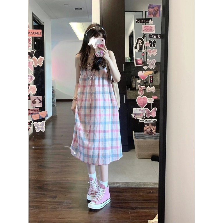 Đầm Hai Dây Dáng Dài Họa Tiết Kẻ Sọc Thời Trang Xuân Hè Xinh Xắn Cho Nữ