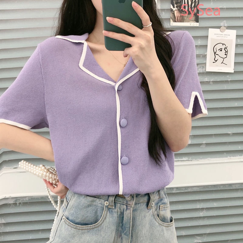 Áo Sơ Mi Ngắn Cổ Chữ V Thời Trang Mùa Hè Cho Nữ