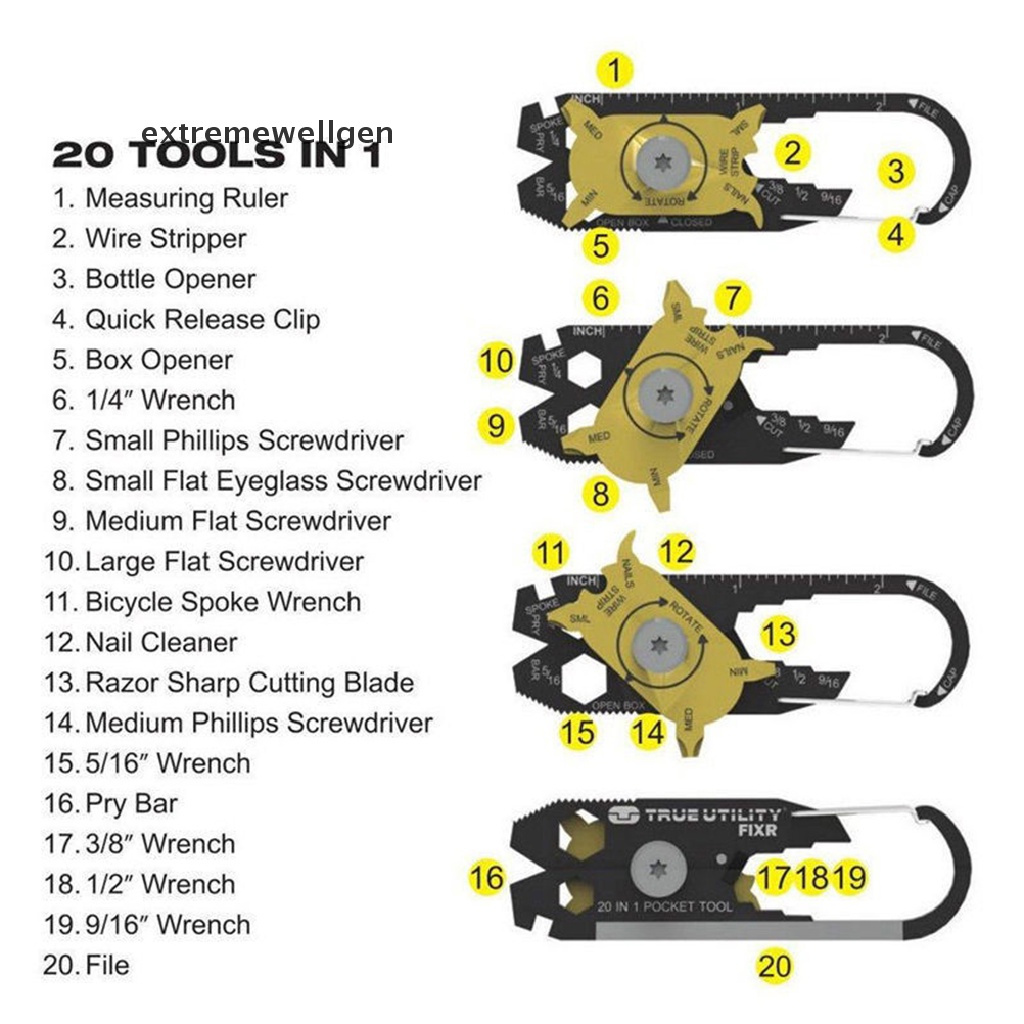 Móc Khóa Kiêm Dụng Cụ Mở Nắp Chai Đa Năng 20 Trong 1