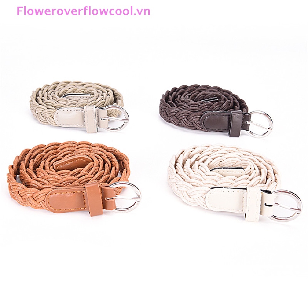 Thắt Lưng Bện Dây Da Mặt Kim Loại Tròn Thời Trang Cho Nữ