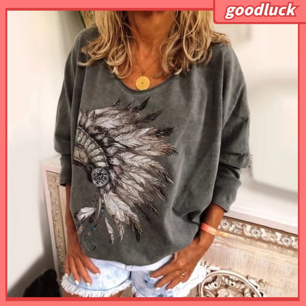 Áo Thun Tay Dài Cổ Tròn Màu Trơn In Họa Tiết Thời Trang Mùa Thu Cho Nữ