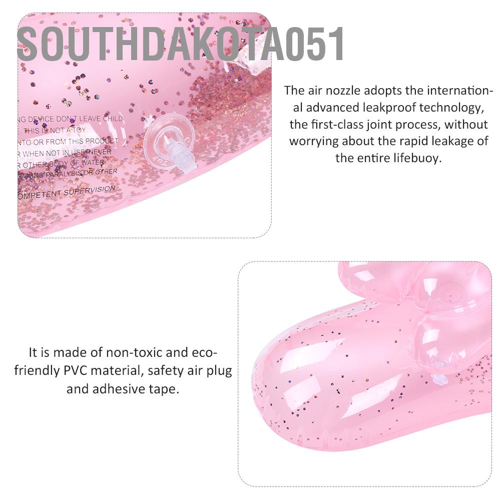 Southdakota051 Sequin Pink Rabbit Vòng ống bơi Hình tròn nổi dạng dễ thương cho bé gái Trẻ em