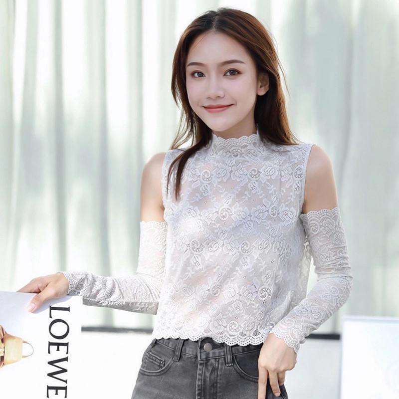 Găng Tay Ren Hoa Dài Hở Ngón Giữ Ấm Chống Tia UV Cho Nữ