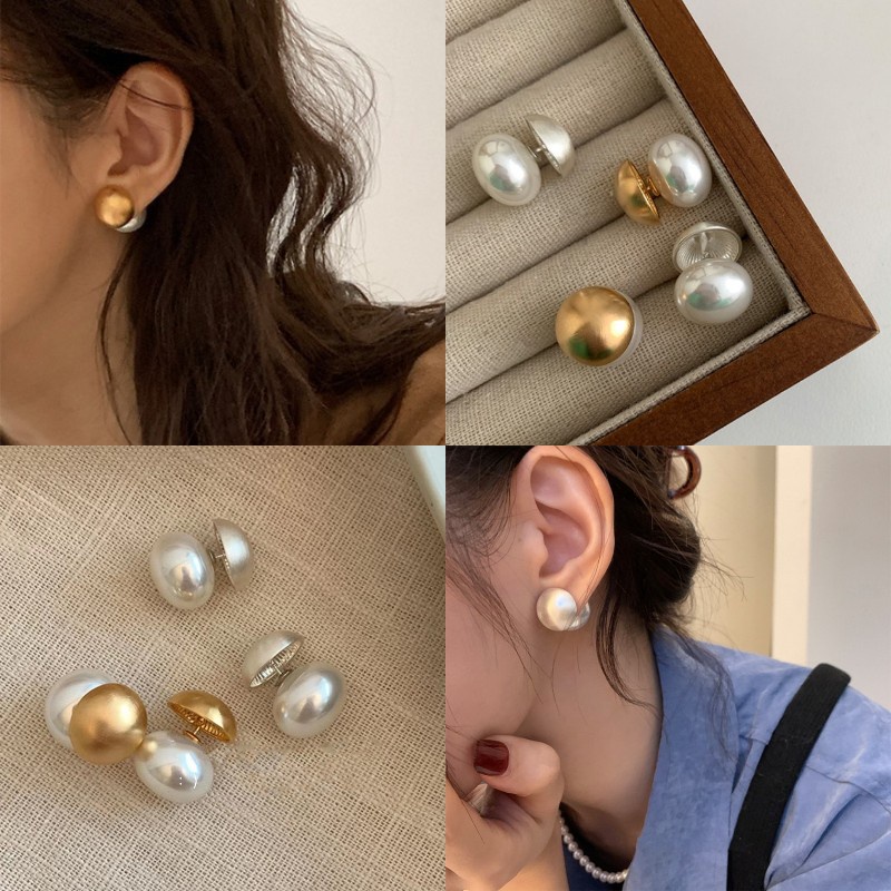 Niche Bông Tai Hai Lớp Bằng Kim Loại Đính Ngọc Trai Cao Cấp Phong Cách Mới 2023