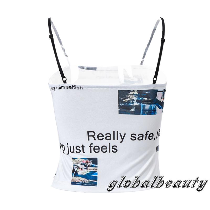 Áo Hai Dây Cổ Vuông In Họa Tiết Chữ Thời Trang Cho Nữ