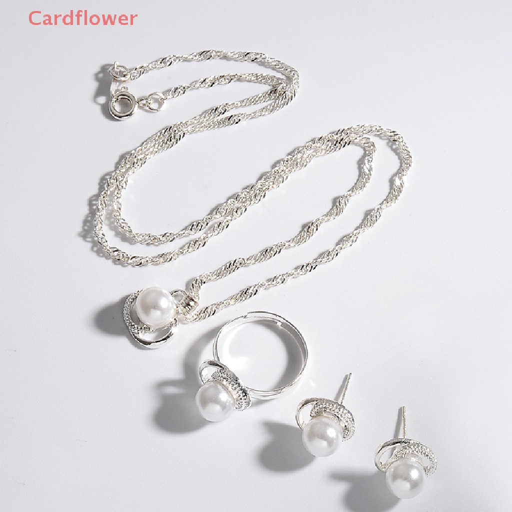 Bộ Vòng cổ + Nhẫn + Bông Tai Mạ Bạc Hình Hoa &amp; Bướm Đính Ngọc Trai Nhân Tạo Thời Trang Cho Nữ