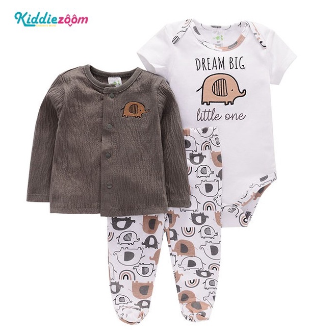 Bộ 3 Món Áo Liền Quần + Áo Khoác Tay Dài + Quần Ống Ôm Thoáng Khí Thêu Họa Tiết Dễ Thương Thời Trang Mùa Thu Cho Bé Sơ Sinh