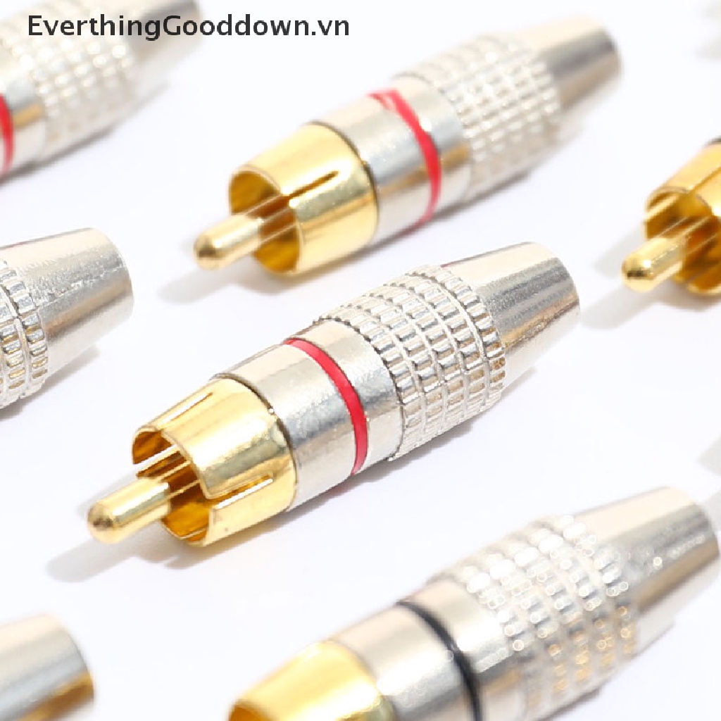 Everthinggooddown Set 10 Đầu Nối Dây Cáp Âm Thanh RCA Mạ Vàng