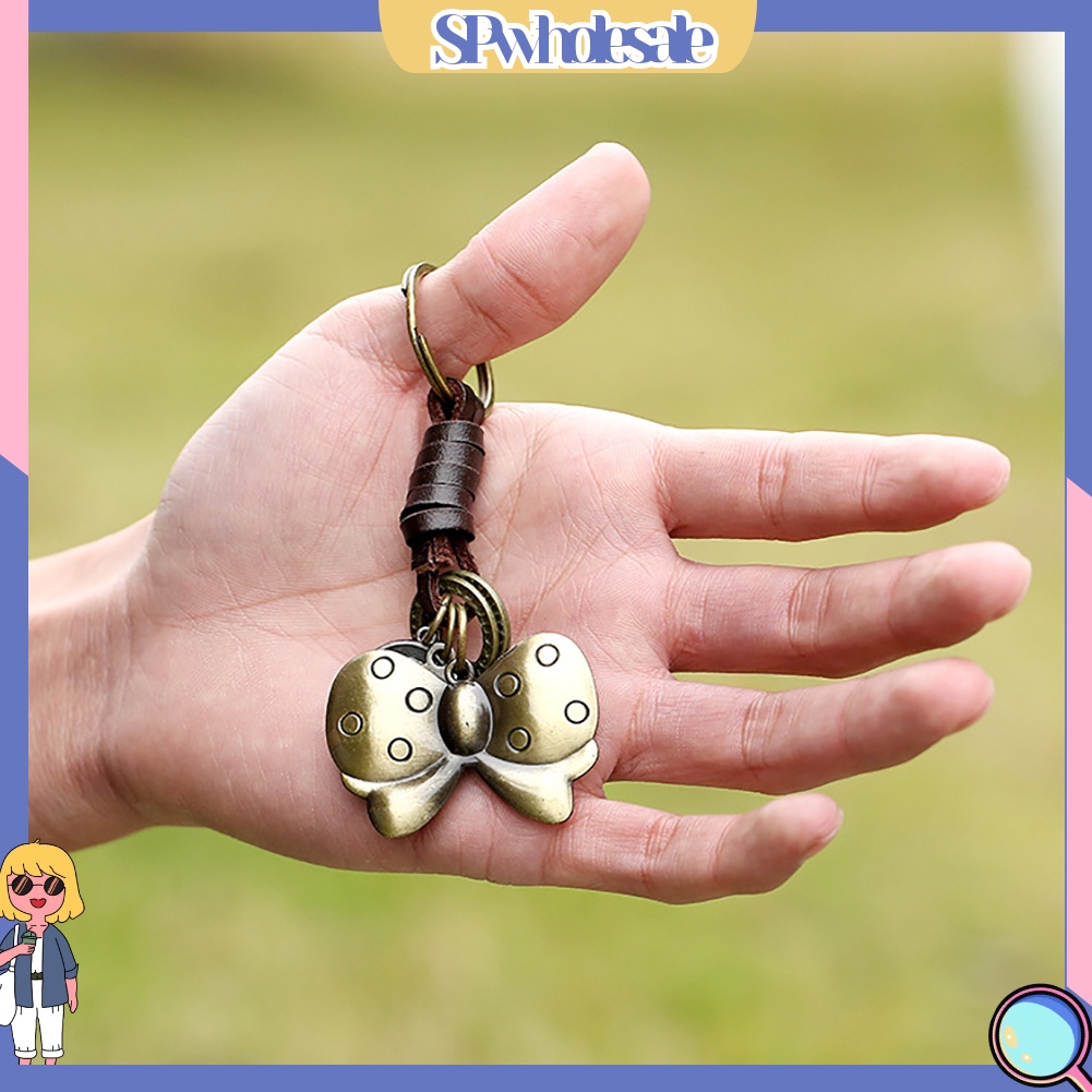 <SPwholesale> Móc Khóa Da Bò Mặt Hình Cánh Bướm / Lá Phong Cách Vintage