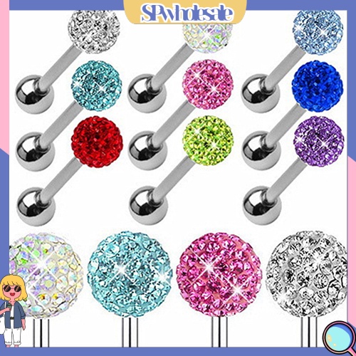 &lt;SPwholesale&gt; Khuyên Lưỡi Bằng Thép Y Tế Đính Đá Nhân Tạo Thời Trang