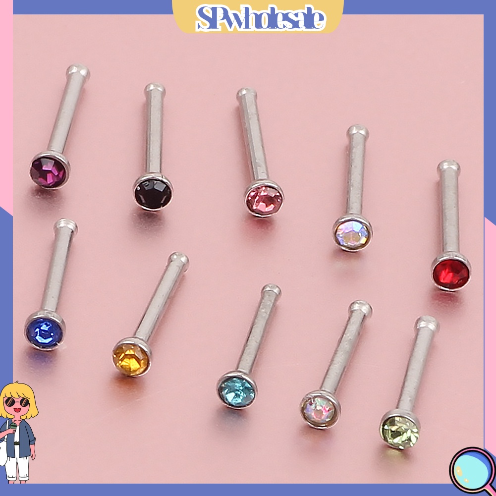 <SPwholesale> Set 60 Khuyên Mũi Thép Không Gỉ Đính Đá Nhiều Màu Sắc