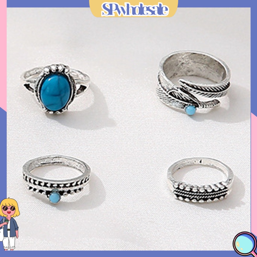 <SPwholesale> Set 8 Nhẫn Đeo Khớp Ngón Tay Đính Đá Ngọc Lam Giả Phong Cách Bohemian Thời Trang