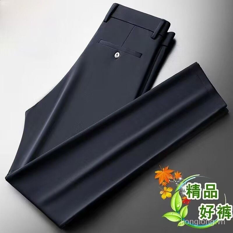 Men Ice Silk Pants Stretch Formal Trousers Wrinkle Free Lightweight Summer Pants Quần Tây Nam