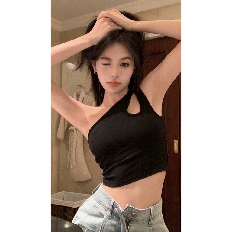 [F &amp; X] Áo Ống Thể Thao Không Tay Ngắn Nghiêng Vai Ngọt Ngào Quyến Rũ Thời Trang Mùa Hè Cho Nữ