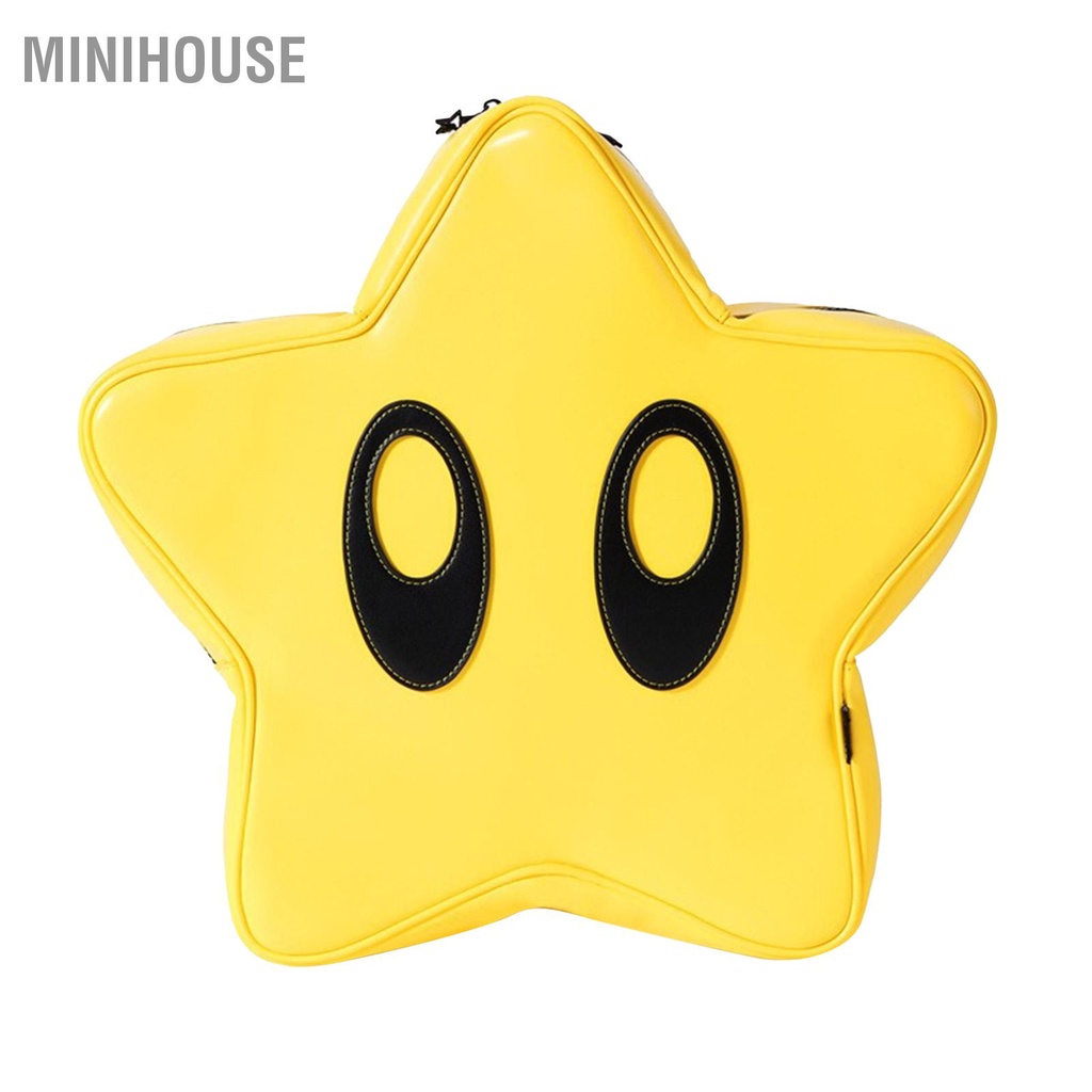 MiniHouse Ba lô ngôi sao Màu vàng sáng Túi đi học sành điệu dễ thương da PU dung tích lớn chống thấm nước