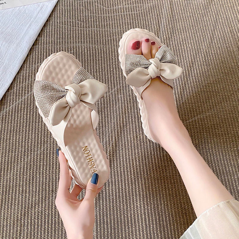 Dép Sandal Đính Nơ Đế Bằng Thời Trang Cho Nữ