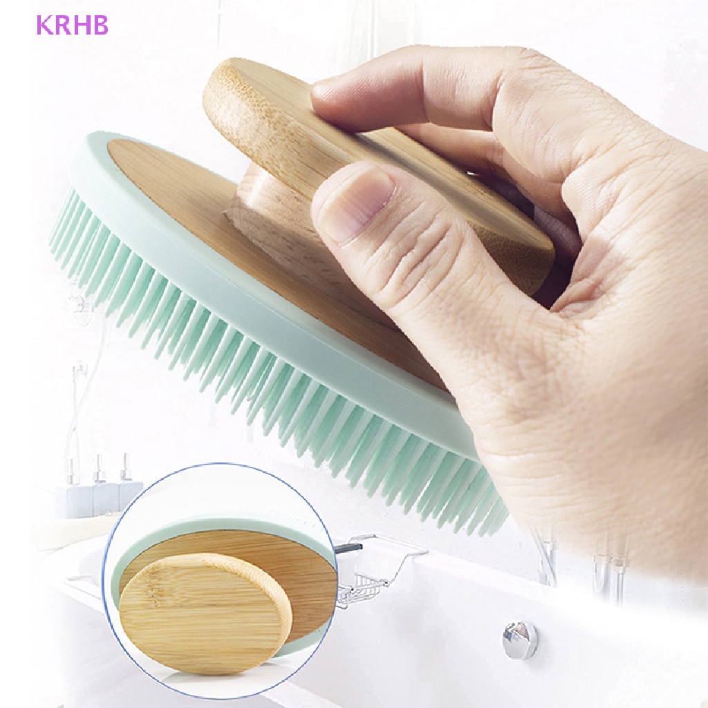 Bàn Chải Tắm Bằng Silicon Với Tay Cầm Bằng Tre Mới