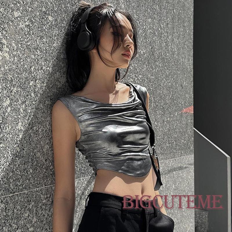 [] - Áo Không Tay Cổ Tròn Viền Cong Màu Trơn Ôm Dáng Thời Trang Mùa Hè Dành Cho Nữ Đi Tiệc Câu Lạc Bộ