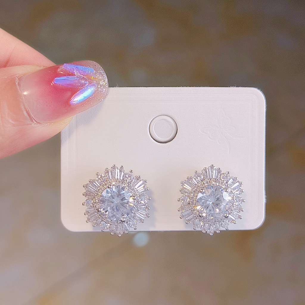 Bông Tai Hình Hoa Tuyết Đính Đá Zircon Cao Cấp Phong Cách Âu Mỹ Sang Trọng