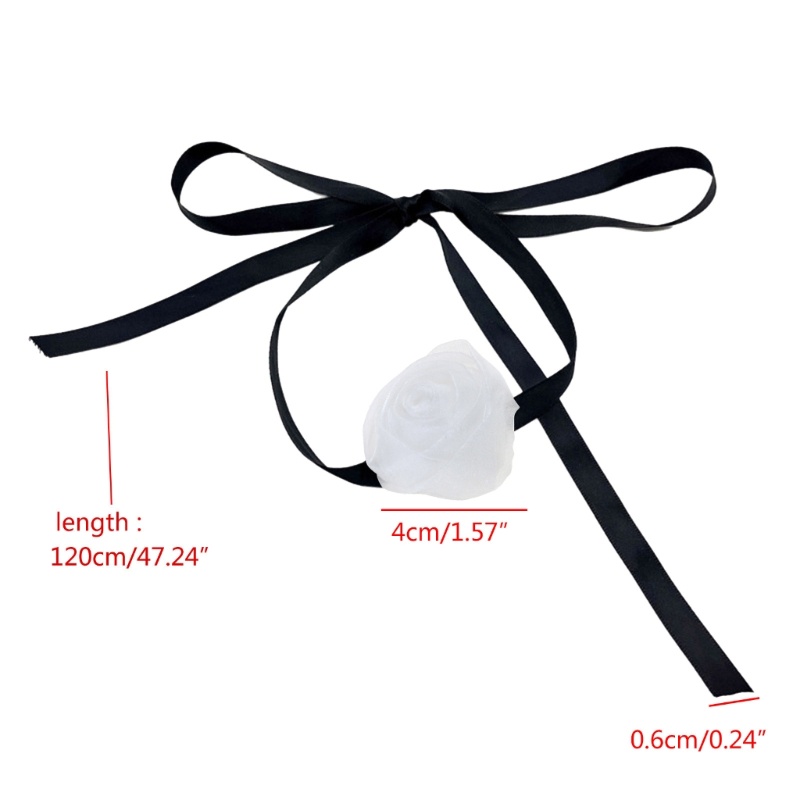 Vòng Cổ Choker Dây Nhung Mặt Hoa Hồng Trắng Đen