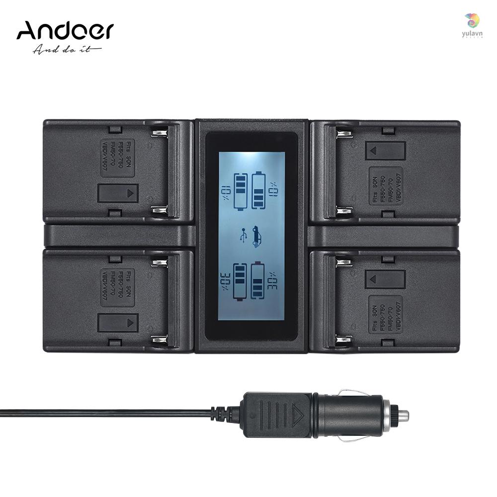 Bộ Sạc Pin Máy Ảnh Kỹ Thuật Số 4 Kênh Andoer NP-F970 Cho NP-F550 F750 F950 NP-FM50 FM500H QM71