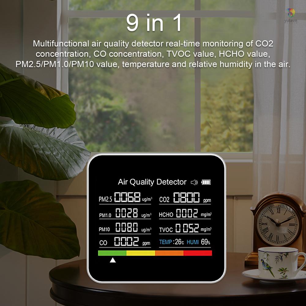 Máy Đo Độ Ẩm Không Khí CO2 CO TVOC HCHO PM2.5 PM1.0 PM10 9 Trong 1 Chất Lượng Cao