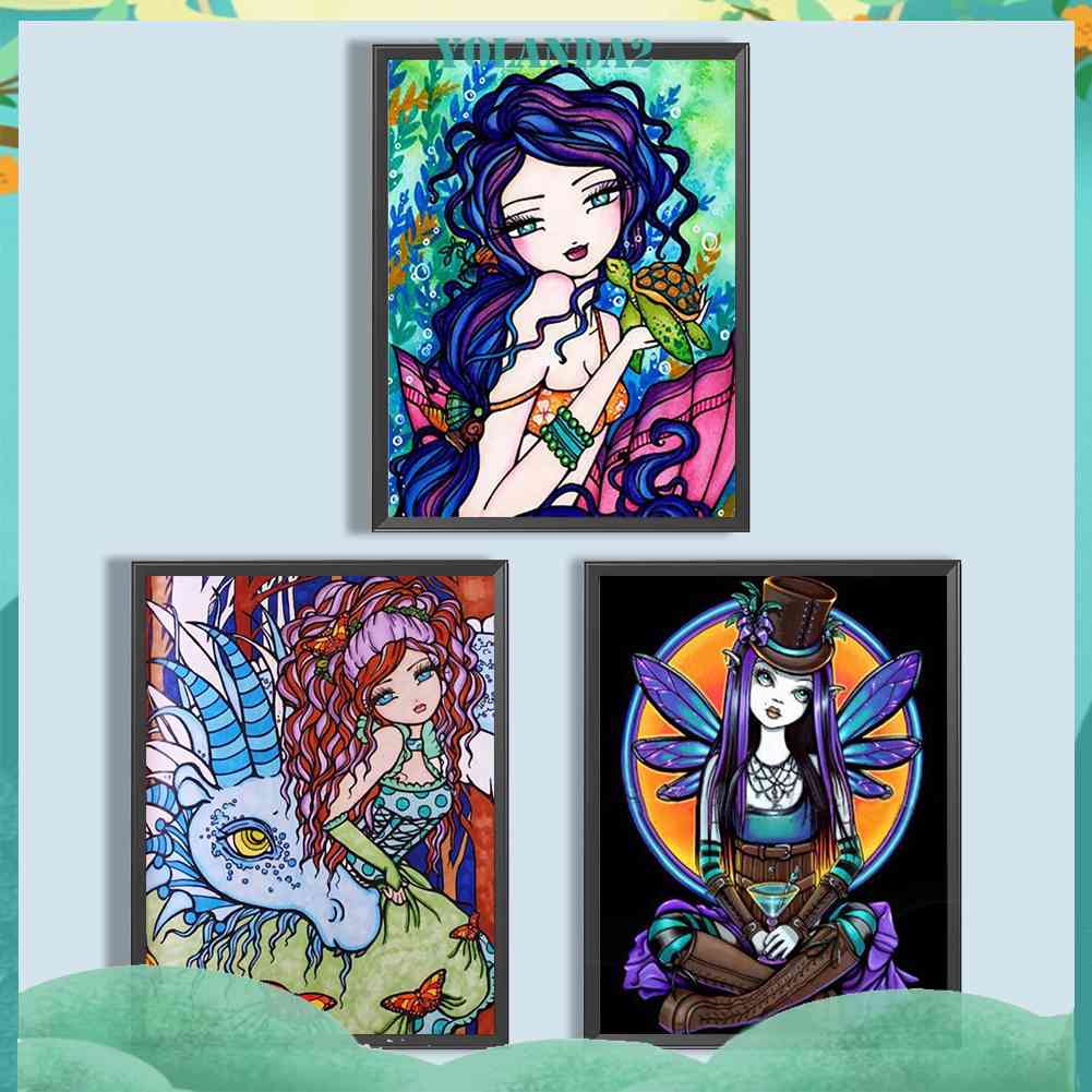 Bộ Tranh Đính Đá 5D Họa Tiết Hoạt Hình Cô Gái Độc Đáo DIY Dùng Trang Trí Nhà Cửa