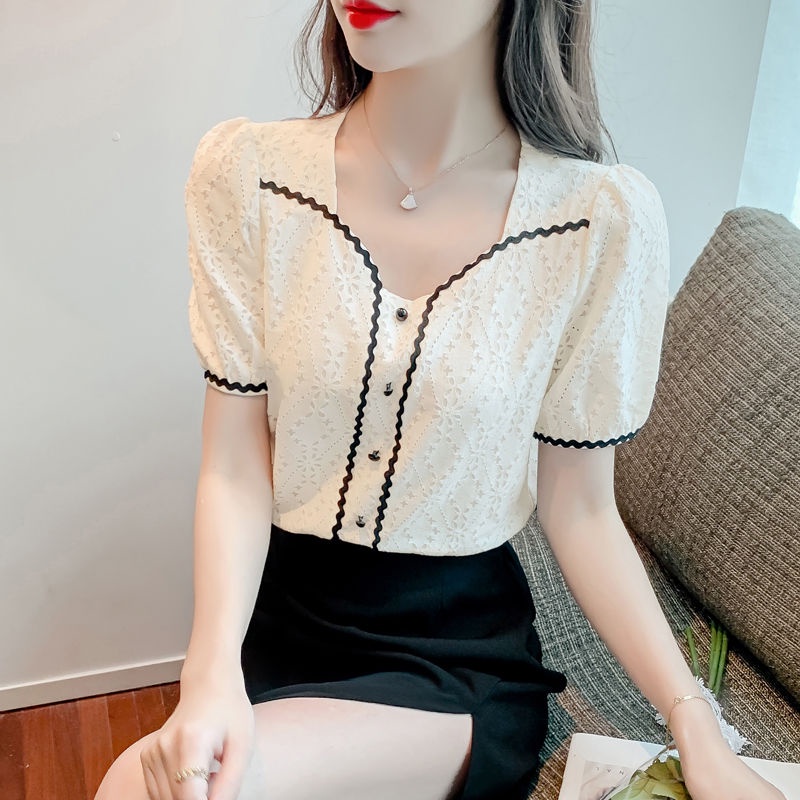 Mới Đầm Chiffon Tay Ngắn Phối Ren Thời Trang Mùa Hè