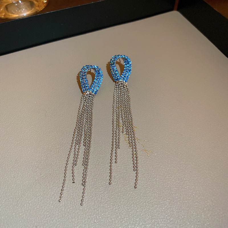 Bông Tai Mạ Bạc 925 Hình Giọt Nước Dáng Dài Đính Kim Cương Giả Phong Cách Âu Mỹ Thời Trang Cho Nữ