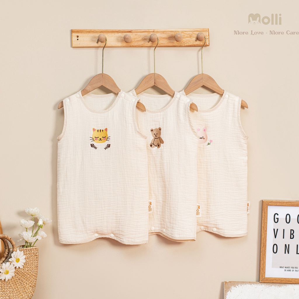 Áo ngủ xô Molli cao cấp thêu hình thú cho bé 6-36 tháng Bebi123