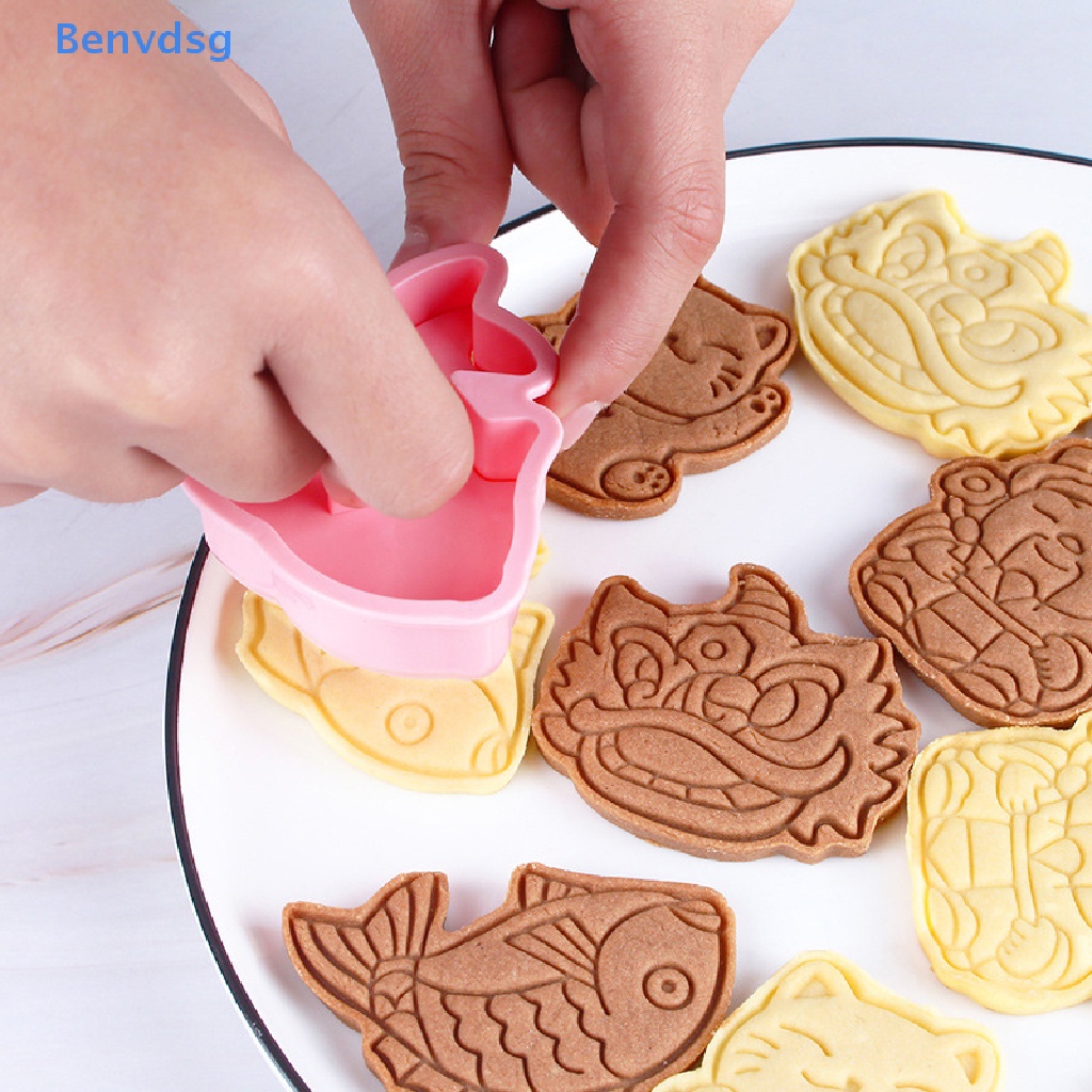 Bộ 6 Khuôn Cắt Bánh Quy Họa Tiết Hoạt Hình 3D Phong Cách Trung Quốc