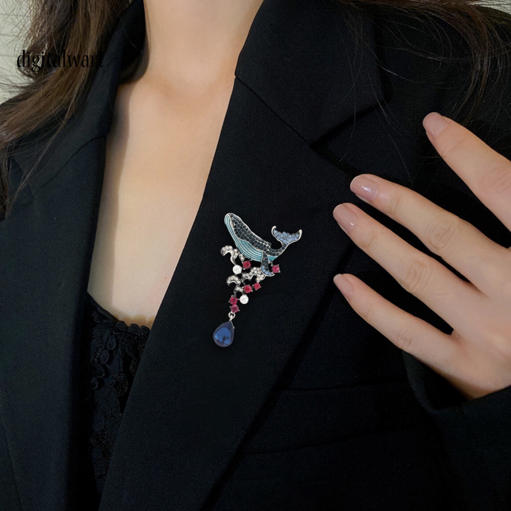 Kỹ Thuật Số| Ghim Cài Áo Hình Cá Voi Đính Đá Tráng Men Giả Chống Gỉ Sét Phong Cách Vintage