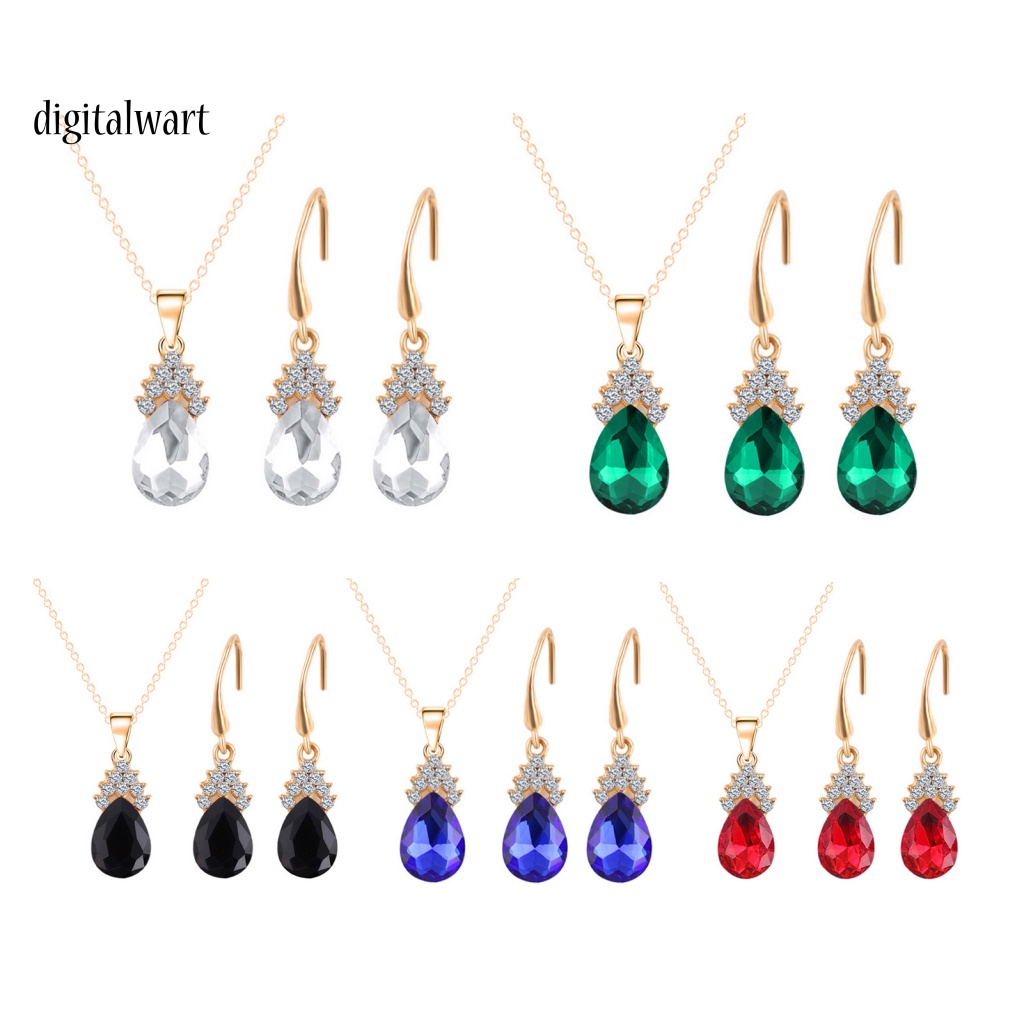 Kỹ Thuật Số| Bộ Trang Sức 2 Món Bằng Đồng Đính Đá Zircon Hình Giọt Nước