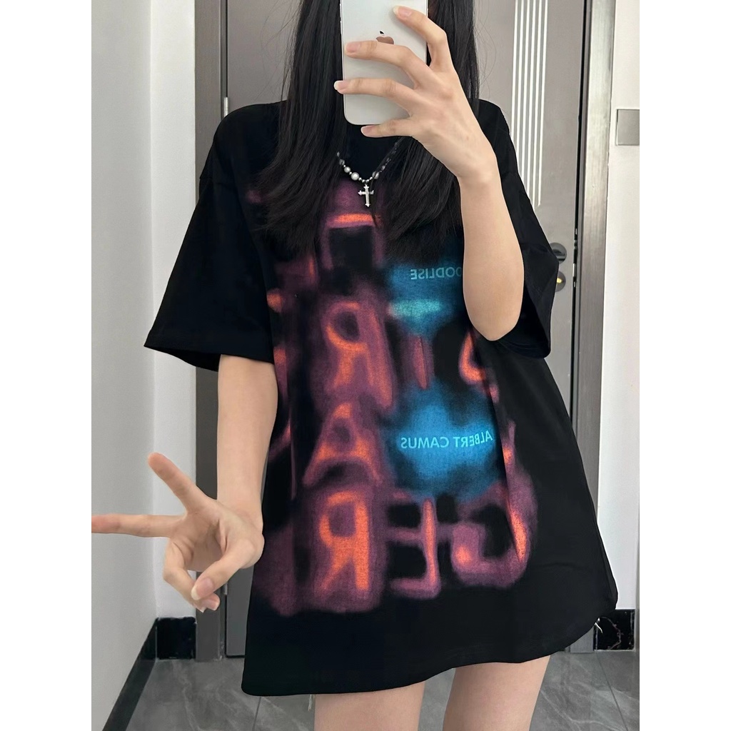 Áo Thun 100% cotton Ngắn Tay Cổ Tròn In Họa Tiết Đơn Giản Dành Cho Nữ