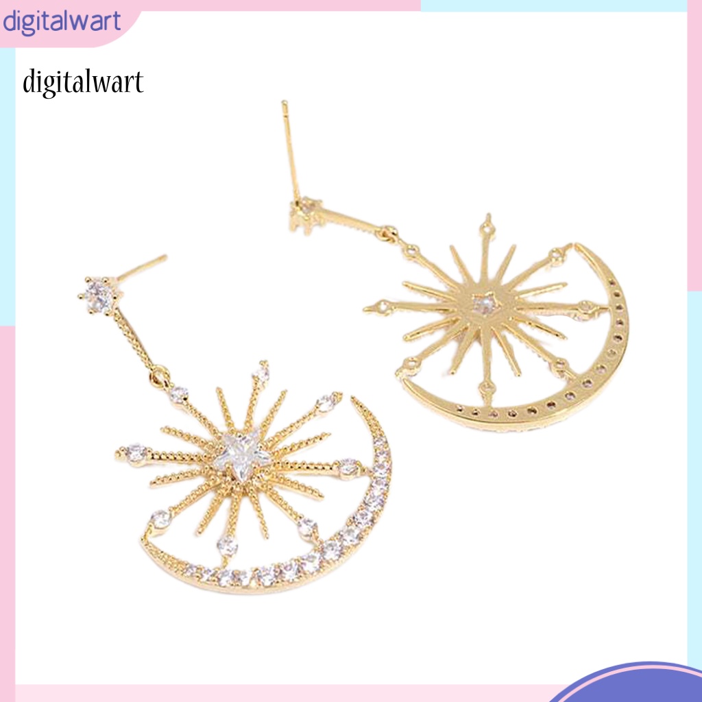 Kỹ Thuật Số| 1 Đôi Bông Tai Hình Mặt Trăng Ngôi Sao Đính Đá Phong Cách Hàn Quốc