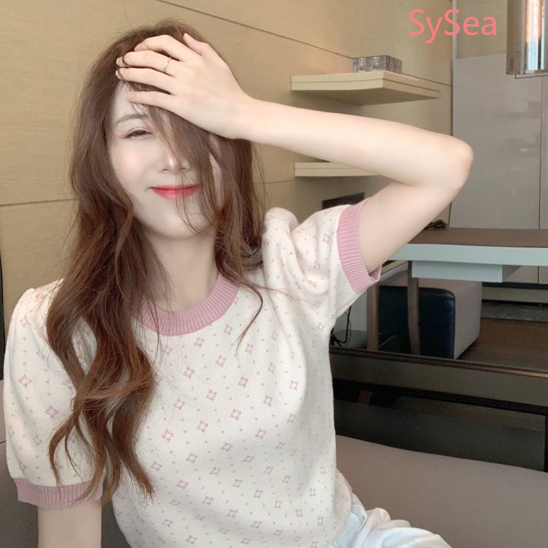 Áo Dệt Kim Tay Ngắn Chất Liệu Lụa Lạnh Thời Trang Mùa Hè Cho Nữ