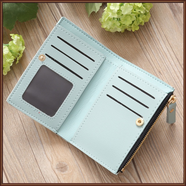 Ví Da Pu Mỏng Có Khóa Kéo Thêu Họa Tiết Xinh Xắn Cho Nữ Giá Đỡ