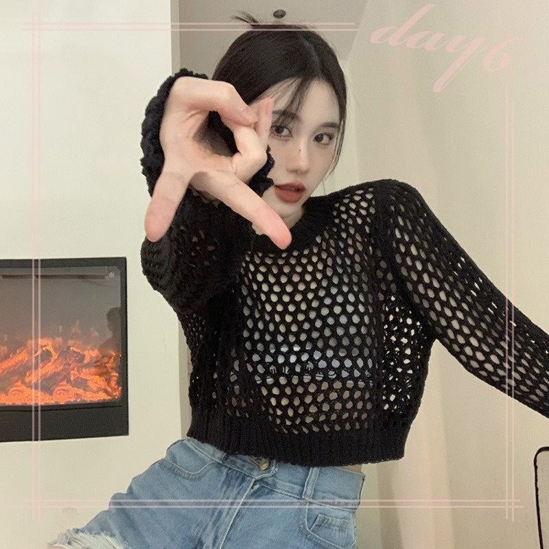 Áo Thun Dệt Kim Mỏng Thoáng Khí Chống Nắng Phong Cách Hàn Quốc Cho Nữ