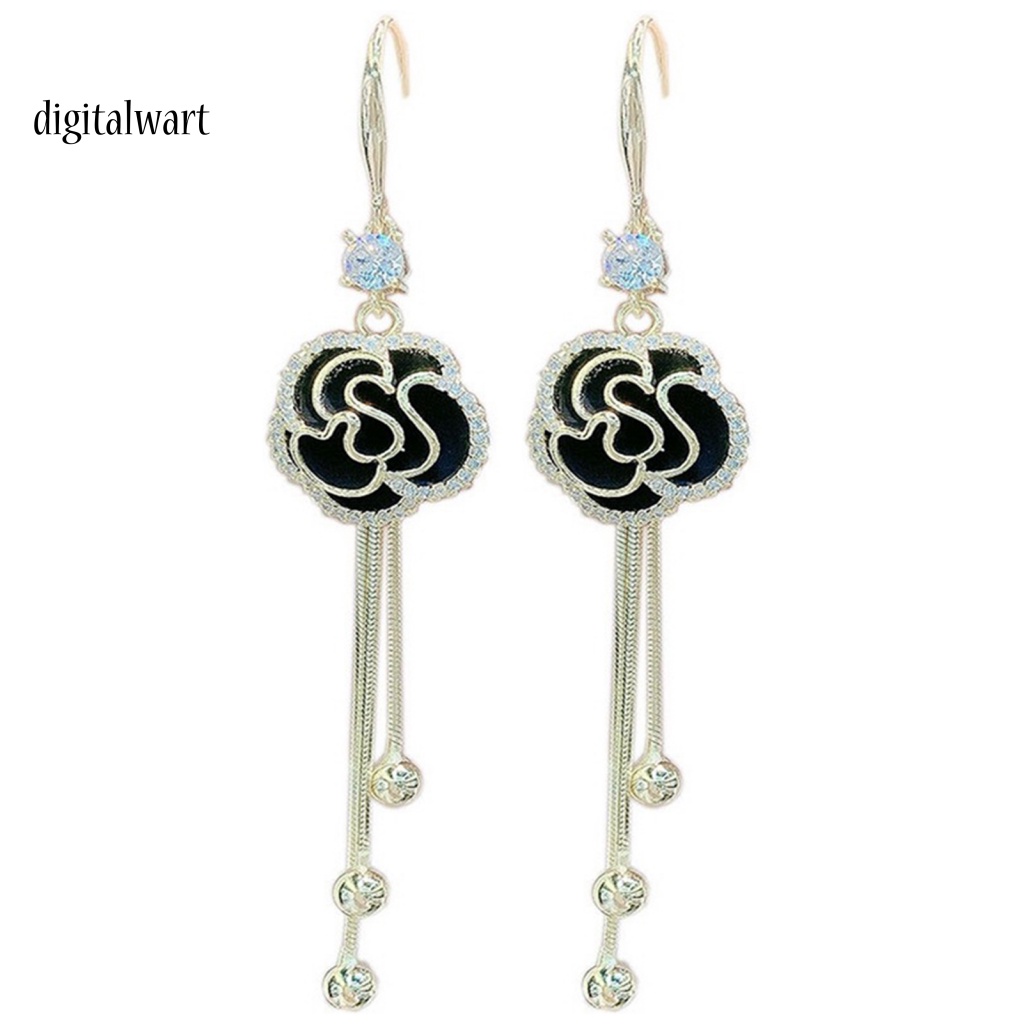 Kỹ Thuật Số| 1 Đôi Bông Tai Dáng Dài Hình Hoa Hồng Đính Đá Phong Cách Hàn Quốc