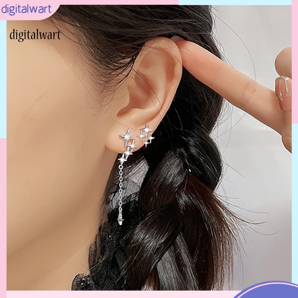 Kỹ Thuật Số| 1 Đôi Bông Tai Dạng Xích Mạ Bạc Dáng Dài Hình Ngôi Sao Lấp Lánh Thời Trang Dự Tiệc