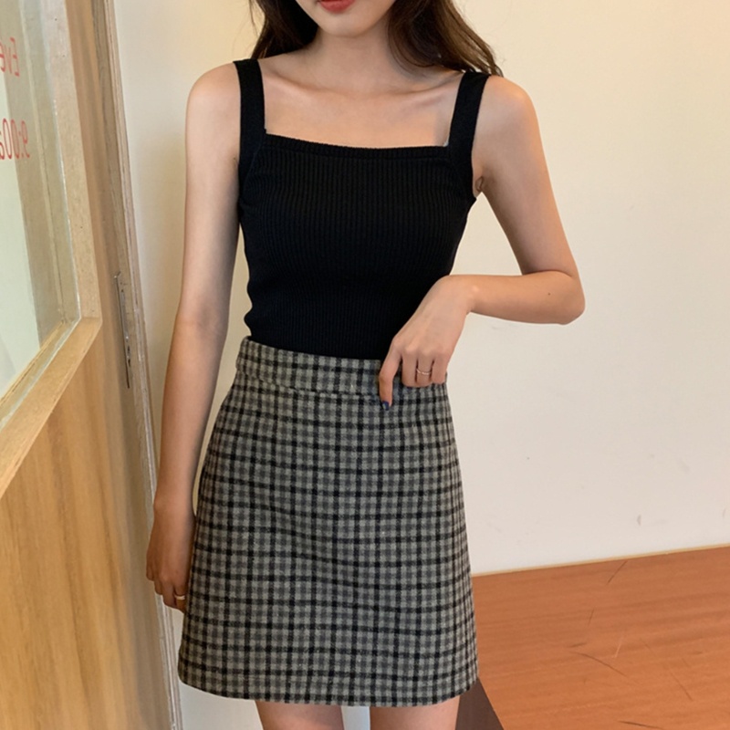 Áo Croptop Dệt Kim Cổ Vuông Dây Bản Rộng Thời Trang Mùa Hè Cho Nữ