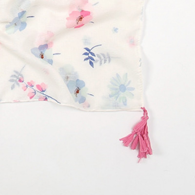 Khăn Choàng Cổ Chống Nắng 180-90cm In Họa Tiết Hoa Phối Tua Rua Thoáng Khí Xinh Xắn Cho Nữ