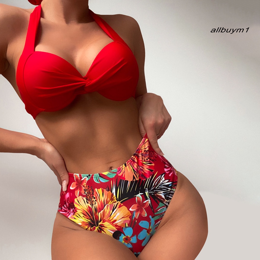 1 Bộ Đồ Bơi Bikini Có Mút Nâng Ngực Không Phai Họa Tiết Hoa Chất Liệu Polyester Cho Nữ