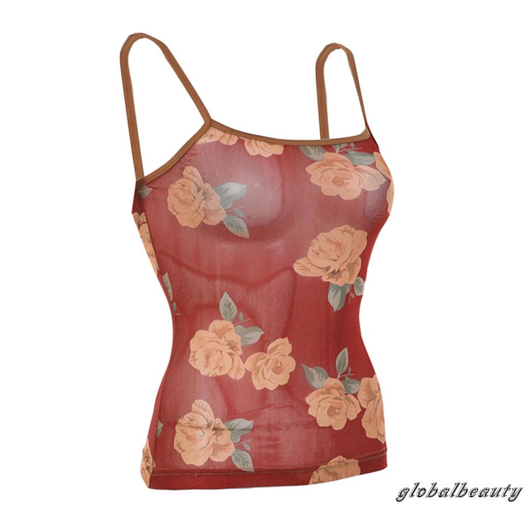 Áo Lưới Hai Dây Không Tay In Hoa Phong Cách Cổ Điển Dành Cho Nữ