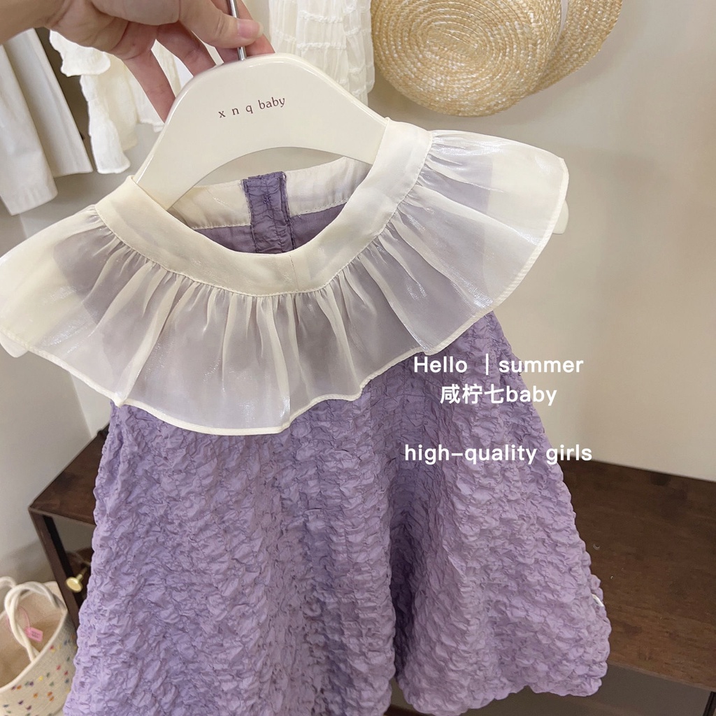 Đầm Công Chúa Màu Tím Cổ Búp Bê Phong Cách Phương Tây Thời Trang Mùa Hè Cho Bé Gái