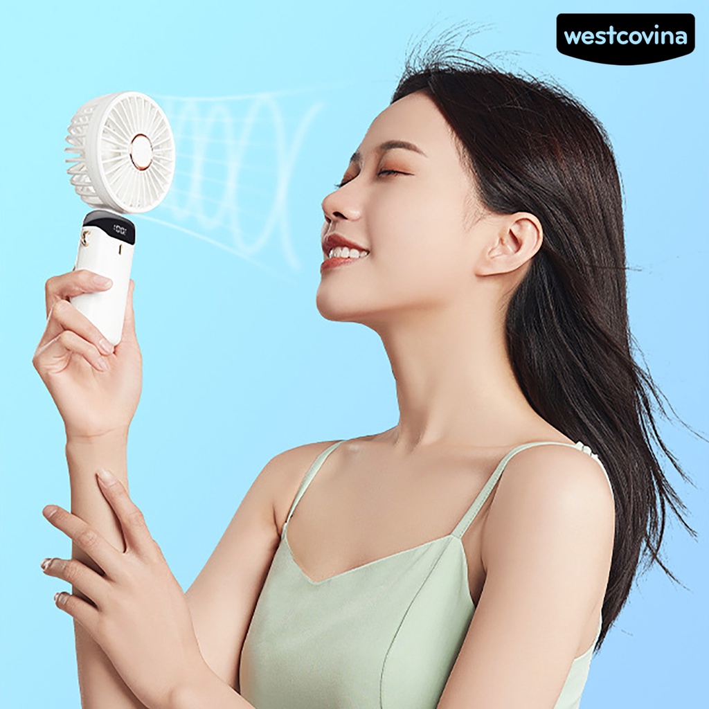 W🅢Quạt Mini Cầm Tay 5 Tốc Độ Gió Làm Mát Không Ồn Màn Hình Kỹ Thuật Số Thời Trang